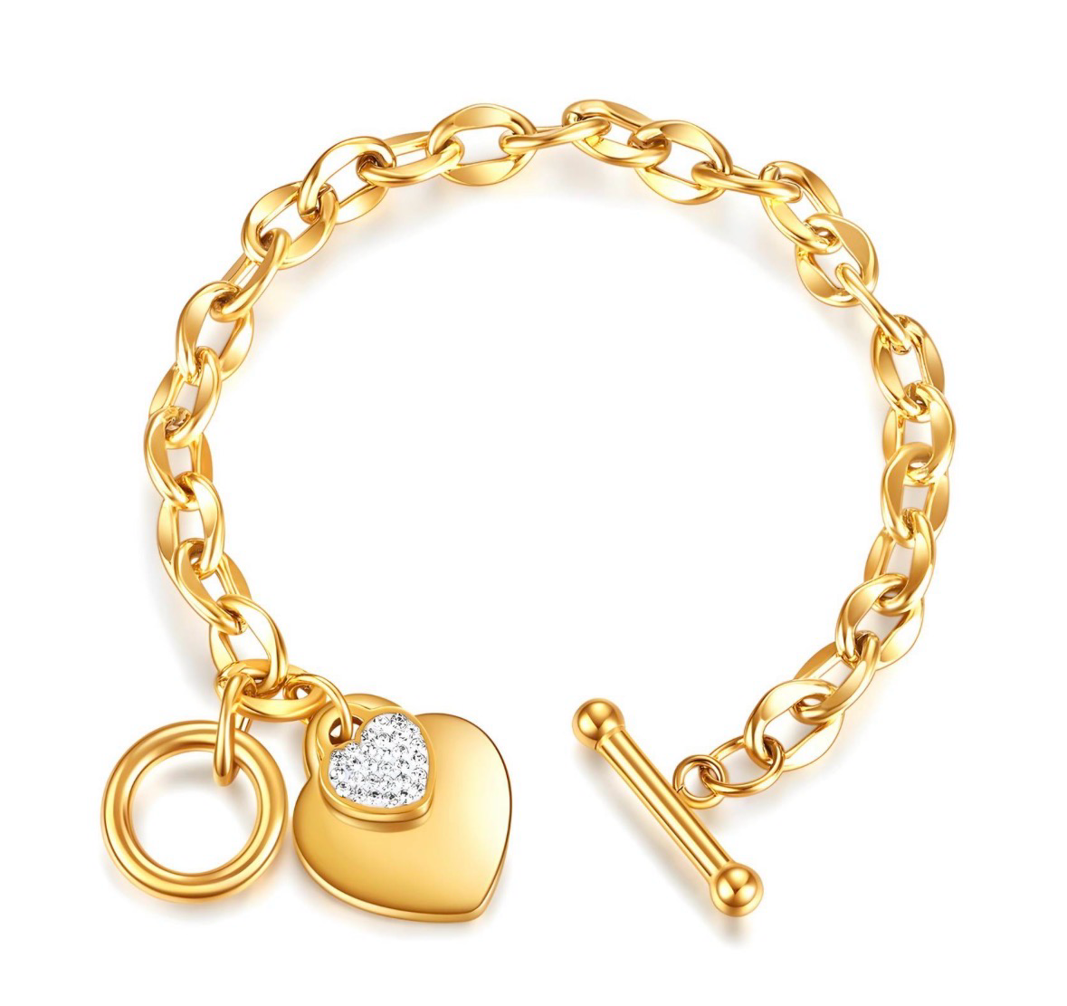 Bracelet Chaîne Élégance Noire – Cœur Doré
