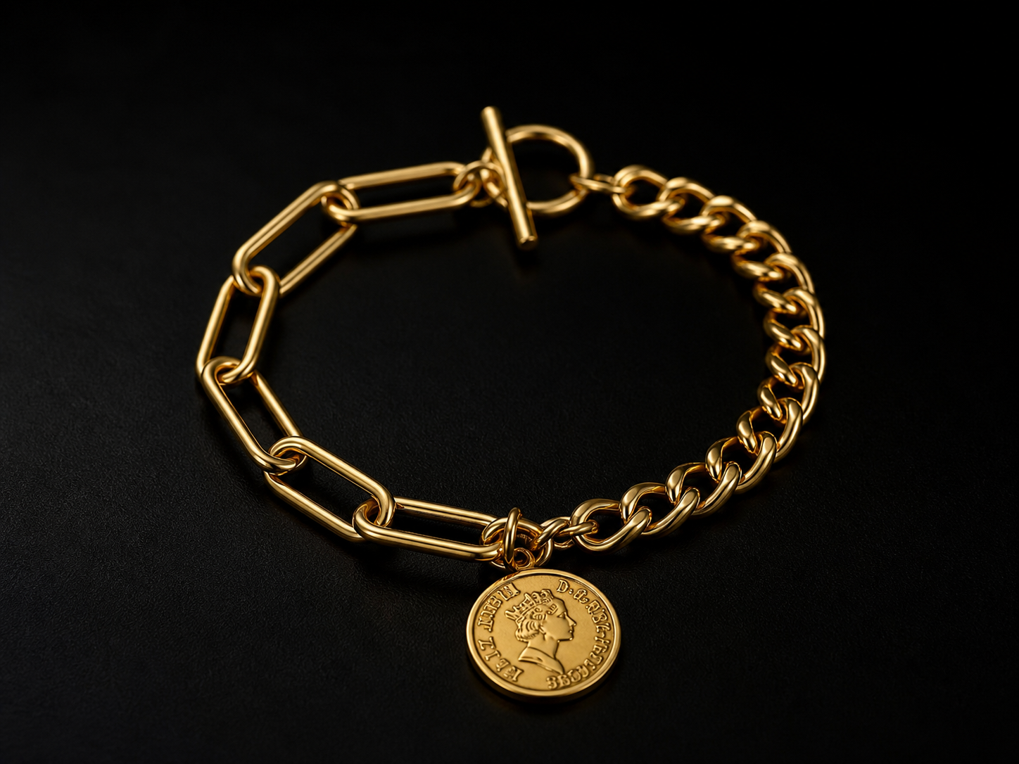 ✨ Bracelet Élégance Noire – Chaîne Royale Dorée ✨